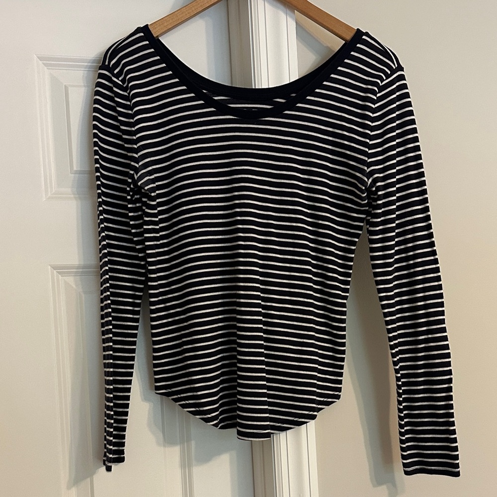 LOFT Classic Navy and White Striped Top